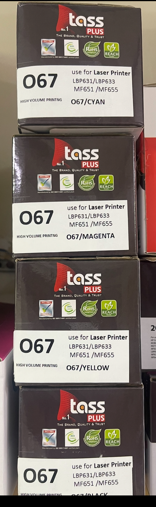 CANON 067 HIGH QUALITY CAMPATIBLE TONER cartridges 1 set of 4 colors work with the following printers: MF652Cw, MF653Cdw, MF654Cdw, MF656Cdw , LBP633Cdw • i-SENSYS Series